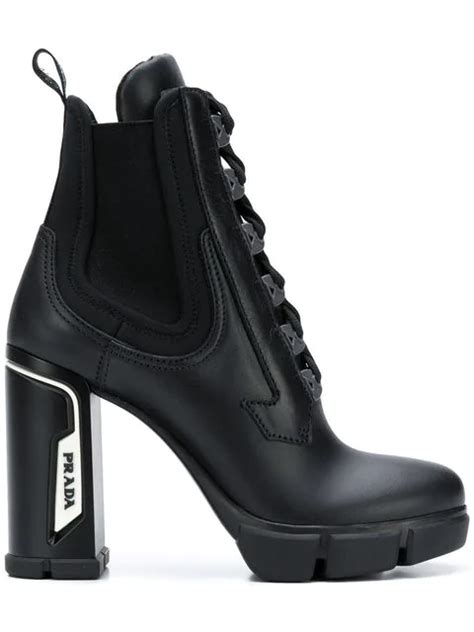 prada logo patch chunky boots|Prada leather ankle boots.